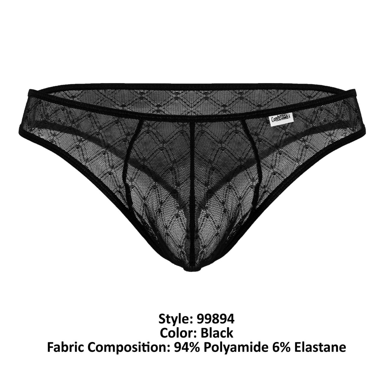 CandyMan 99894 Mens Geometric Mesh Briefs Black Plus Sizes