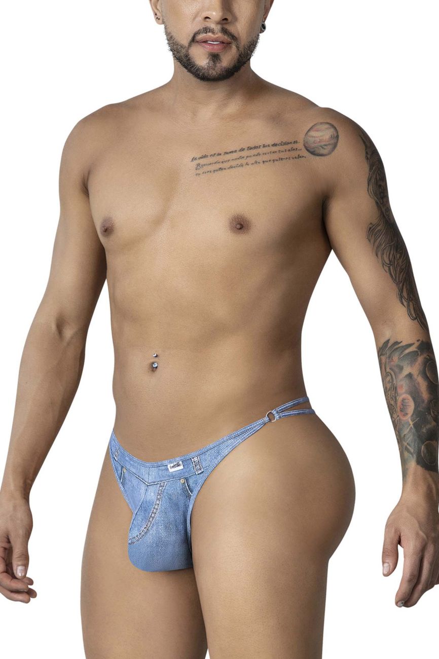 CandyMan 99899 Cowboy Mens Double Strap Thong Denim Blue Plus Sizes