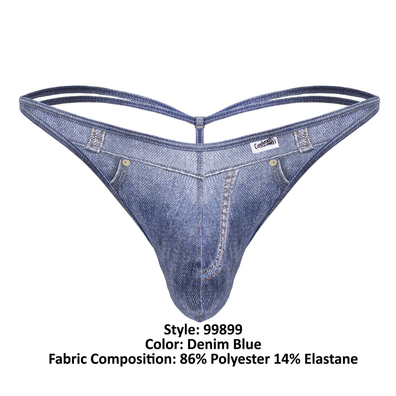 CandyMan 99899 Cowboy Mens Double Strap Thong Denim Blue Plus Sizes