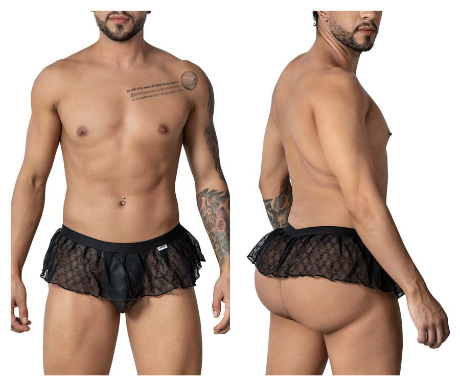 CandyMan 99901 Mens Geometric Playful Mesh Skirt Thongs Black