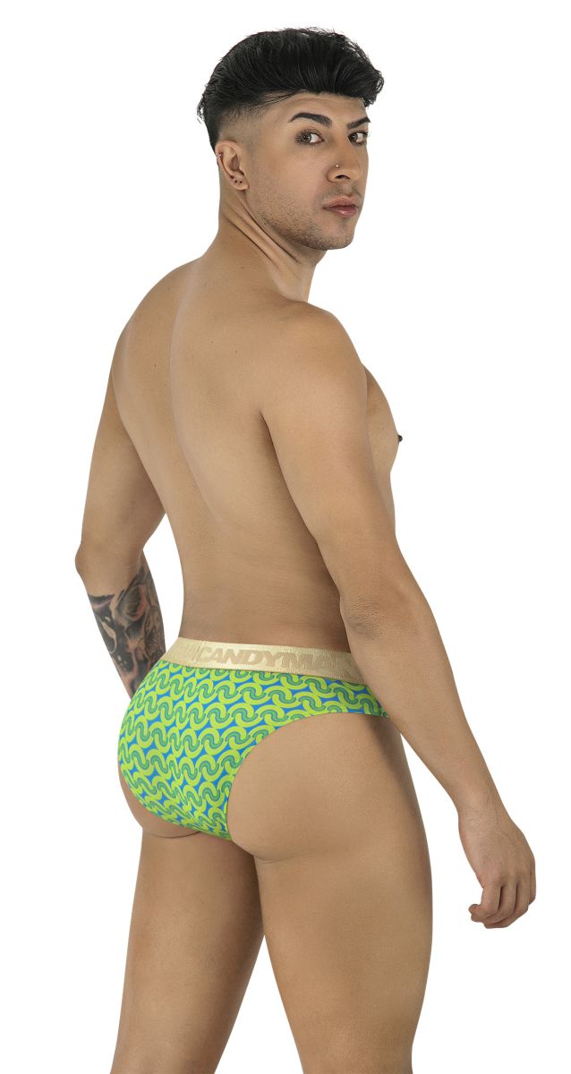 CandyMan 99926 Mens Metallic-look Waistband Briefs Printed Green