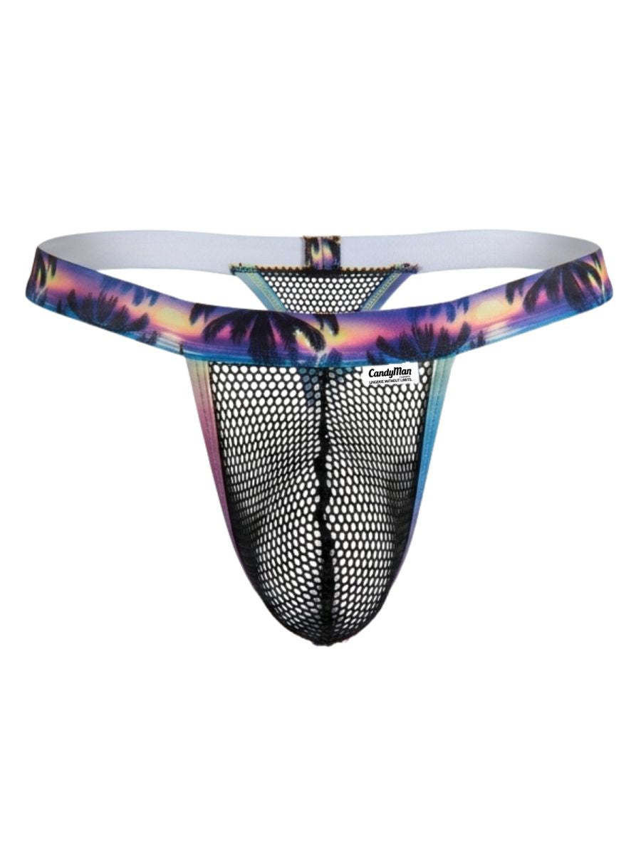 CandyMan 99936 Mens Ultra Daring Palm Tree & Mesh Thongs Black