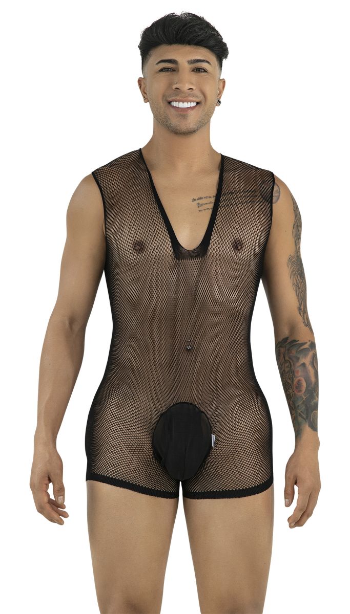 CandyMan 99956 Mens Sexy Sleeveless See-Through Fishnet Bodysuit Black