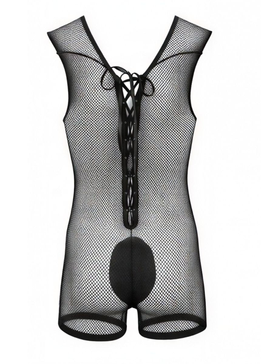 CandyMan 99956 Mens Sexy Sleeveless See-Through Fishnet Bodysuit Black