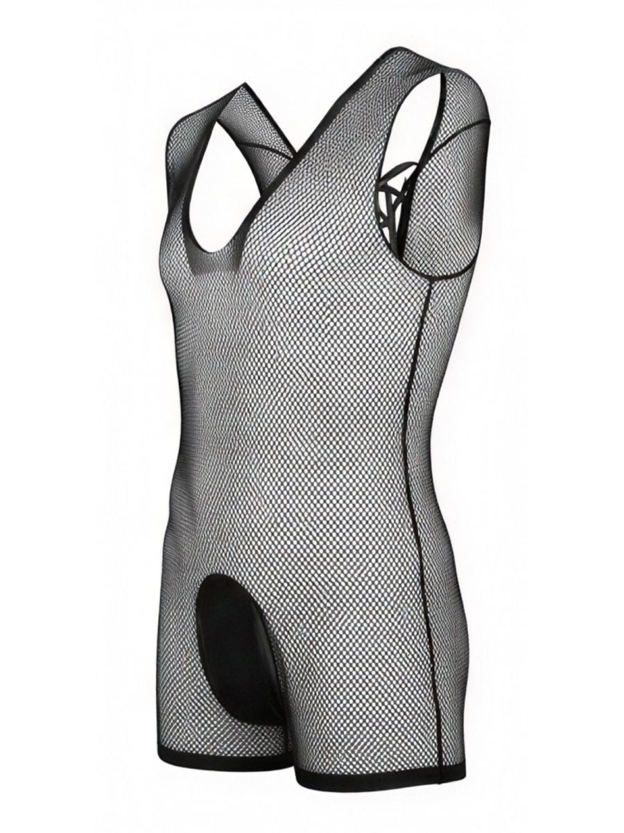 CandyMan 99956 Mens Sexy Sleeveless See-Through Fishnet Bodysuit Black