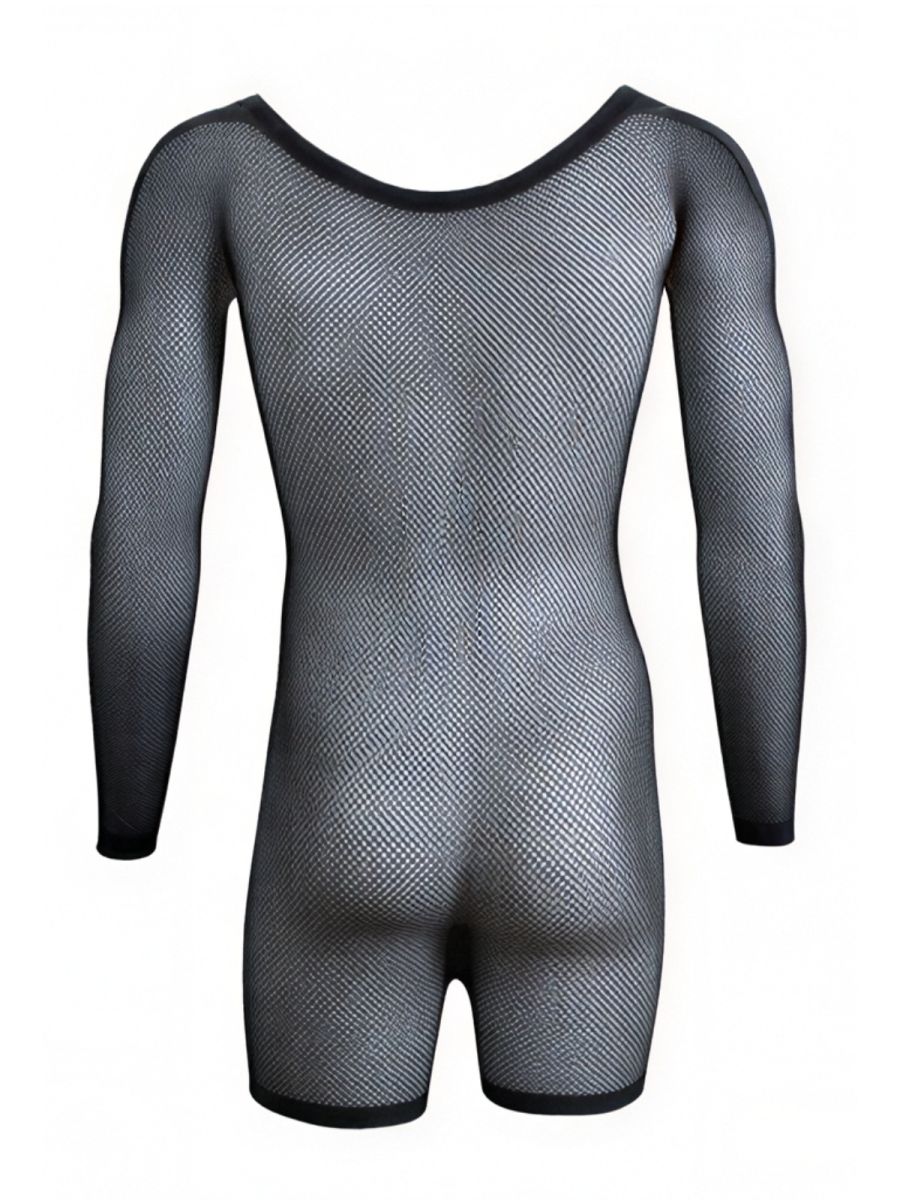 CandyMan 99959 Mens Stretch Fishnet Bodysuit with Graphic Tattoo Print Black
