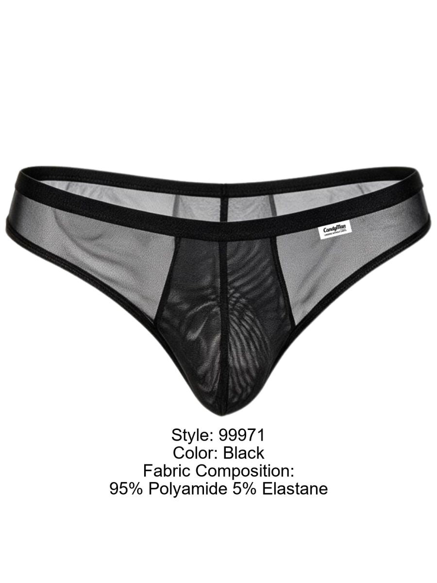 CandyMan 99971 Mens Captivating Sexy Mesh-Lace Thongs Black