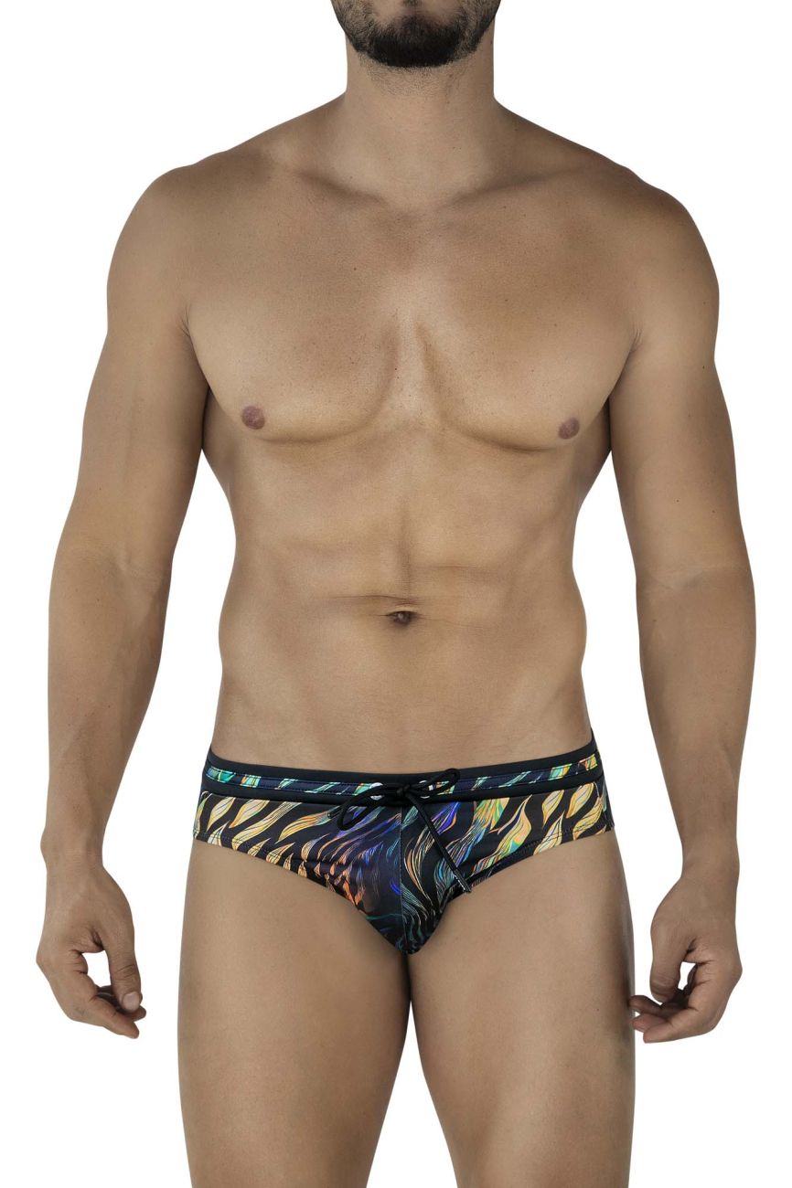 Clever 2068 Tumaco Mens Tiger Print Swim Briefs Black Multi