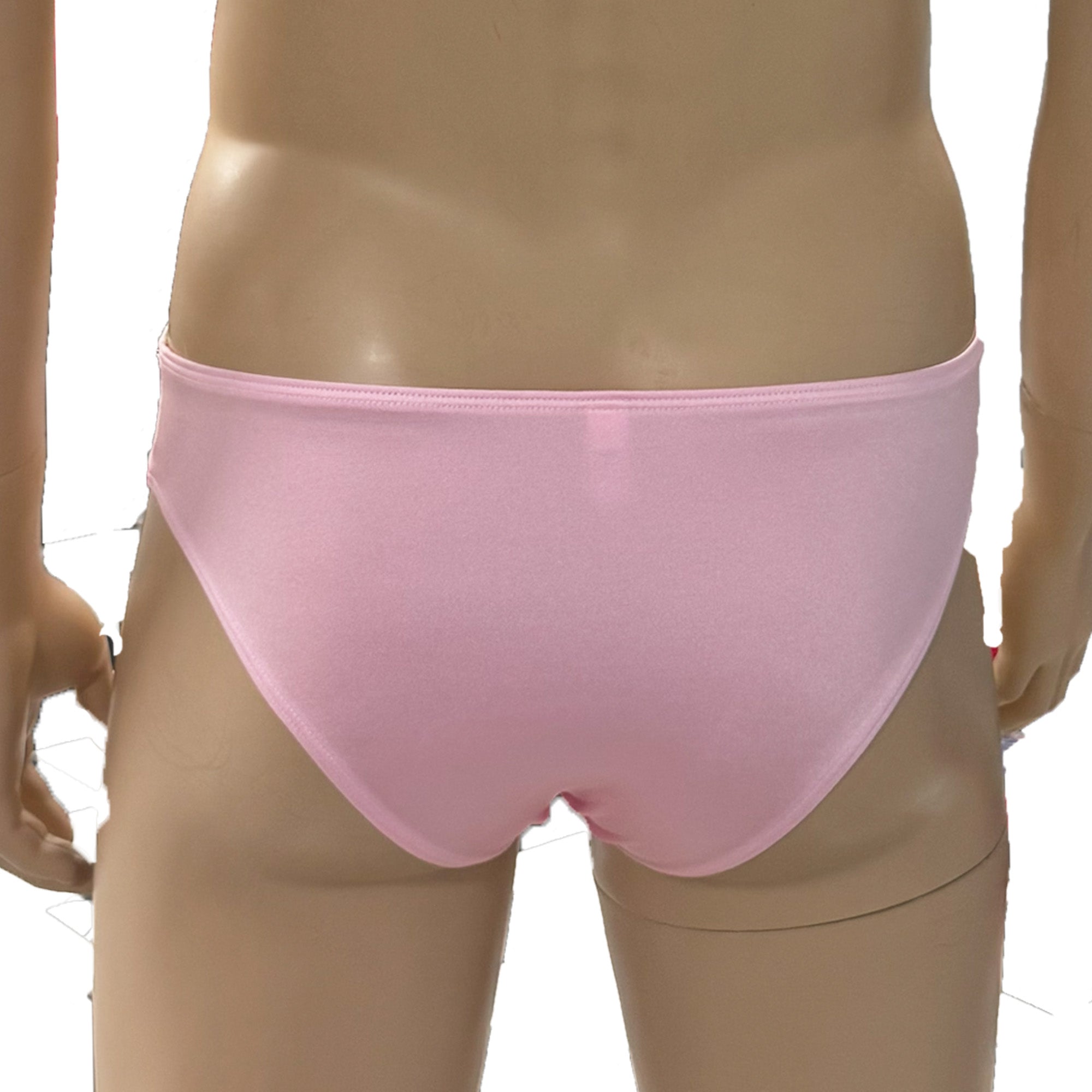 Mens Jackie Stretch Spandex Seamless Front Bikini Brief (light pink & white lace plus other colours)