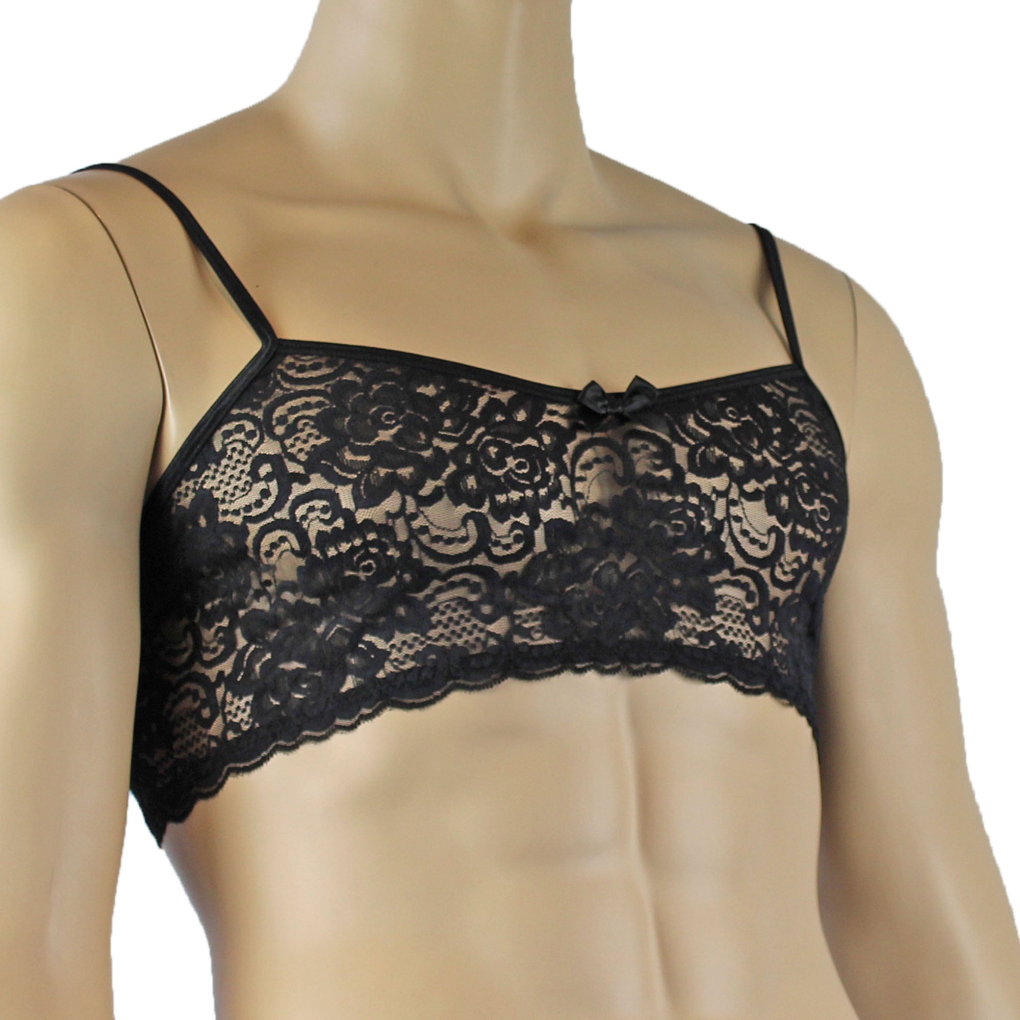 Mens Rebecca Pretty Lace Bra Top with Thin Adjustable Straps Black
