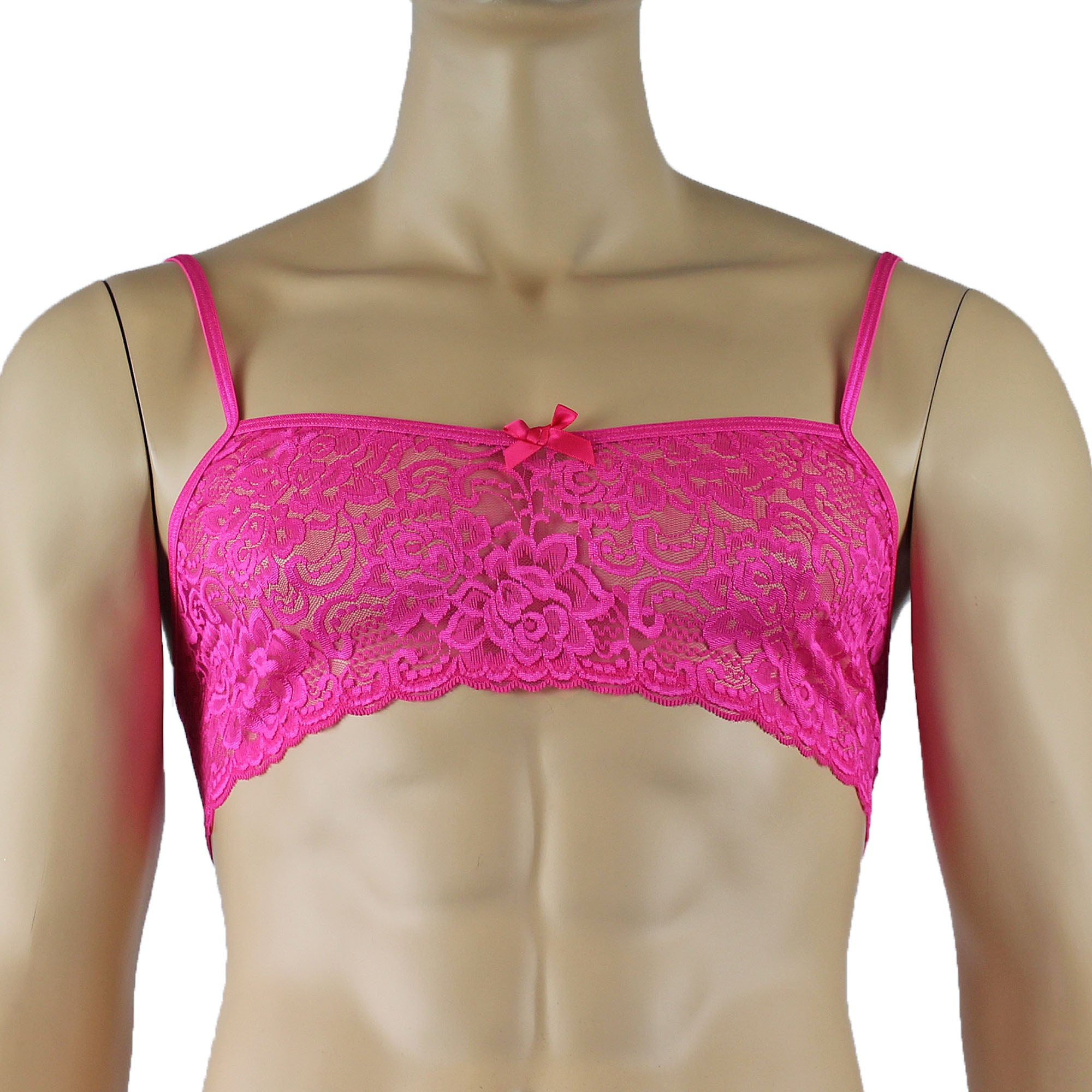 Mens Rebecca Pretty Lace Bra Top with Thin Adjustable Straps Hot Pink