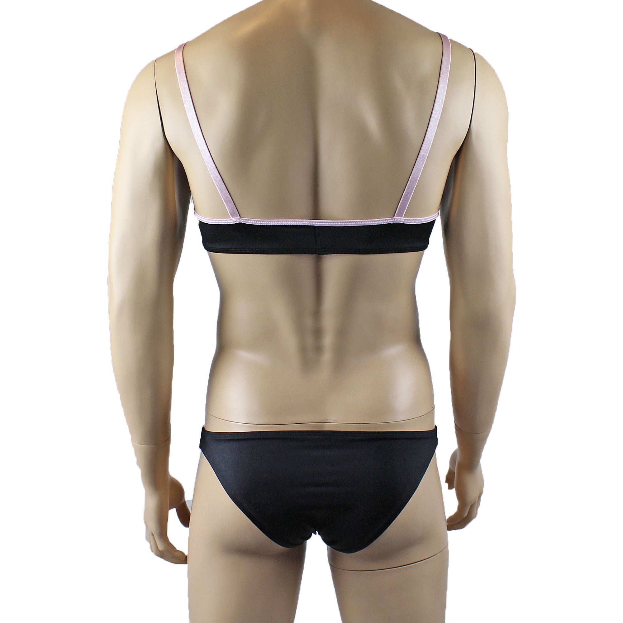 Mens Isabel Bra Top and Bikini Brief Male Lingerie Black & Light Pink Lace