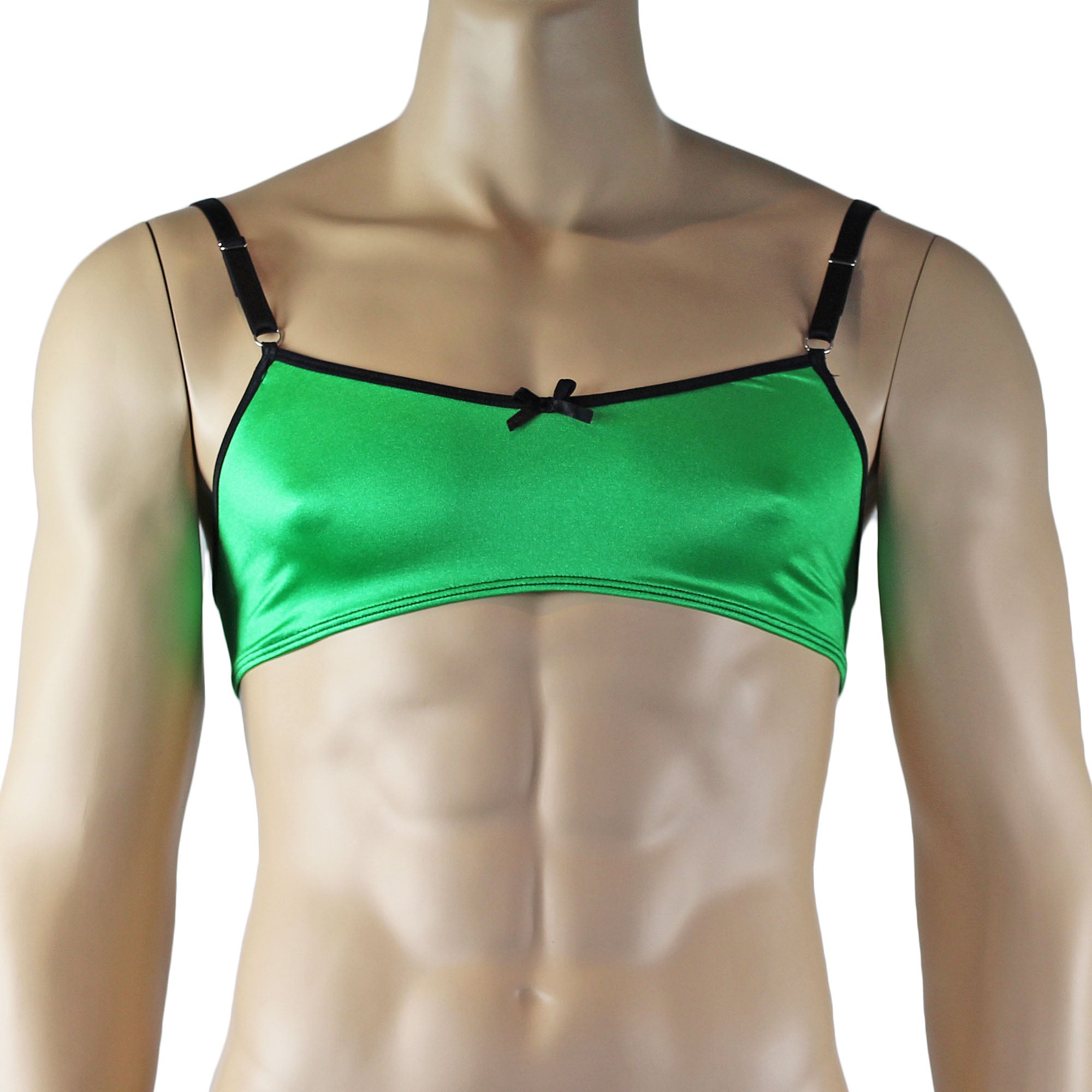 Mens Jenny Shiny Spandex Bra Top with Adjustable Straps Neon Lime & Black