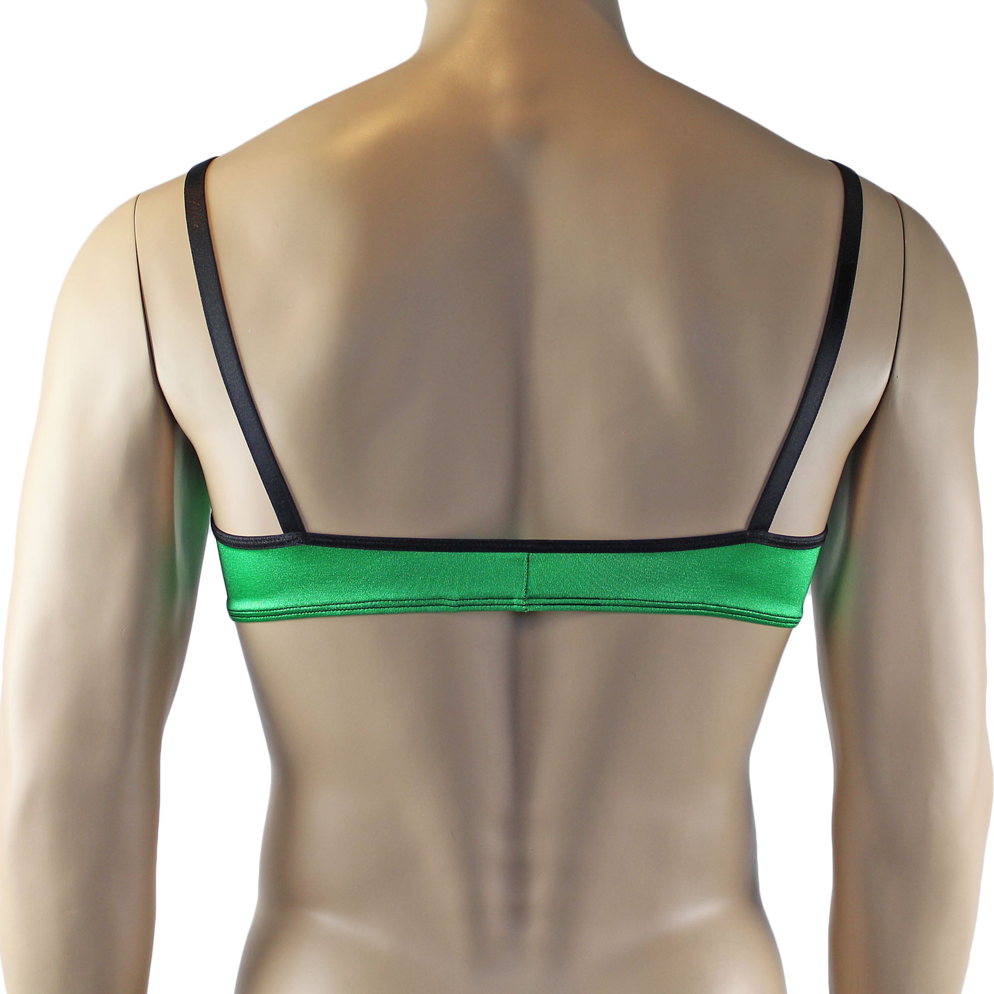 Mens Jenny Shiny Spandex Bra Top with Adjustable Straps Neon Lime & Black
