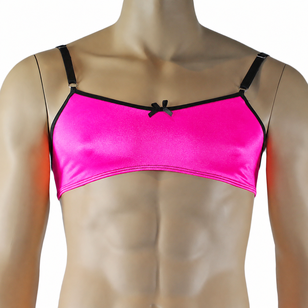 Mens Jenny Shiny Spandex Bra Top with Adjustable Straps Hot Pink & Black