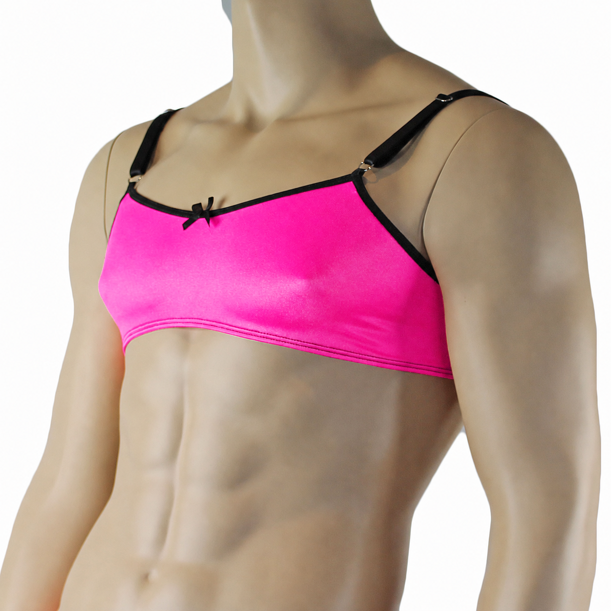 Mens Jenny Shiny Spandex Bra Top with Adjustable Straps Hot Pink & Black