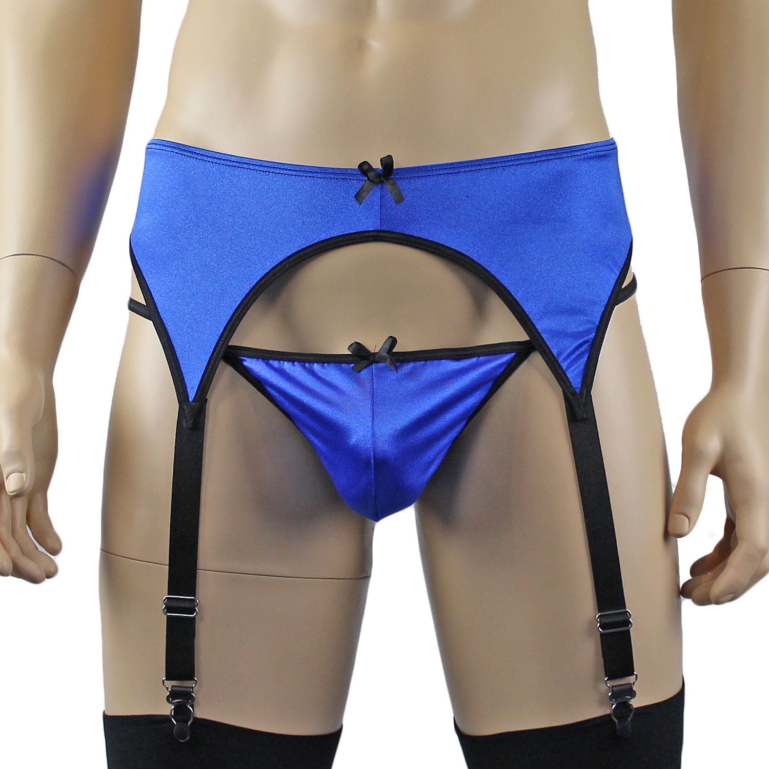 Mens Jenny Shiny Spandex Garterbelt Lingerie Blue & Black