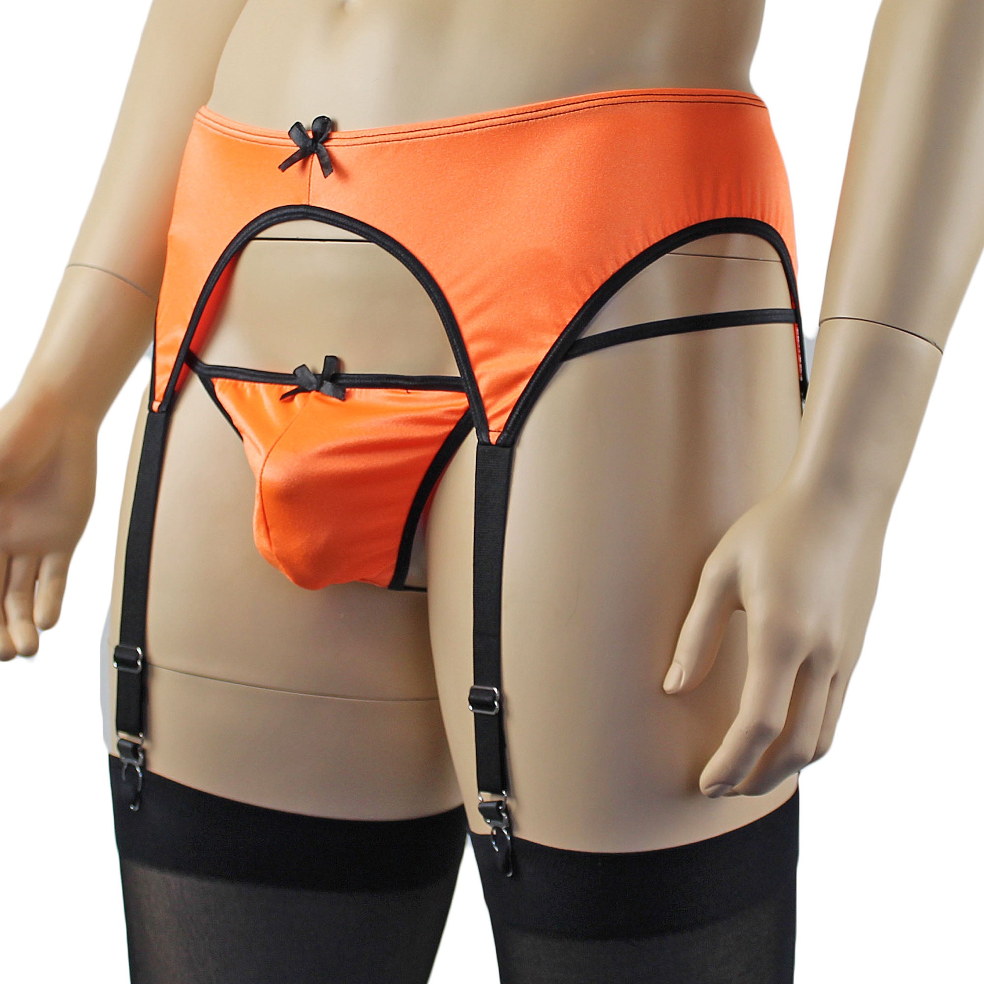 Mens Jenny Shiny Spandex Garterbelt Lingerie Orange & Black