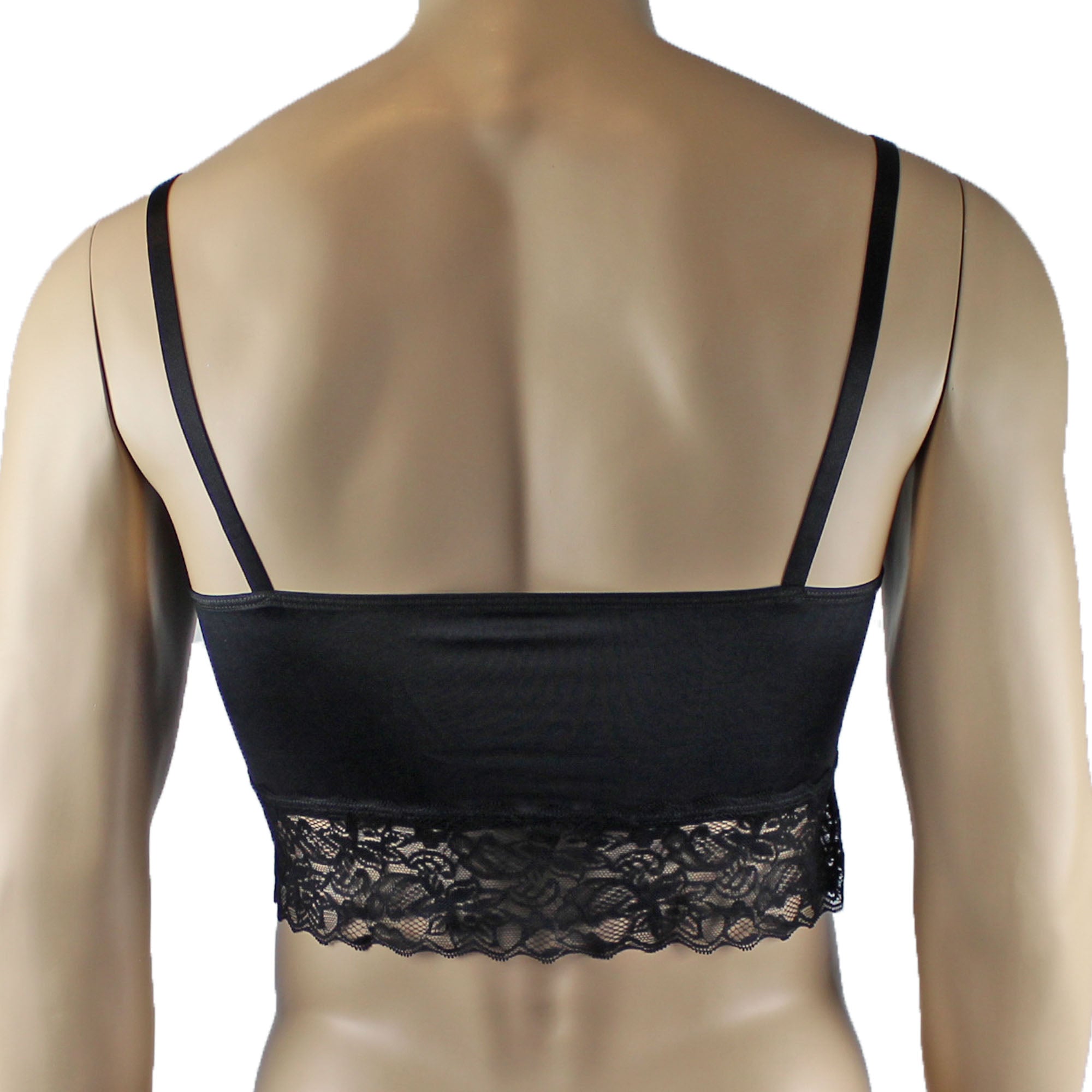 Mens Joanne Satin & Lace Crop Cami Top with Sexy Thong - Sizes up to 3XL Black and Black Lace