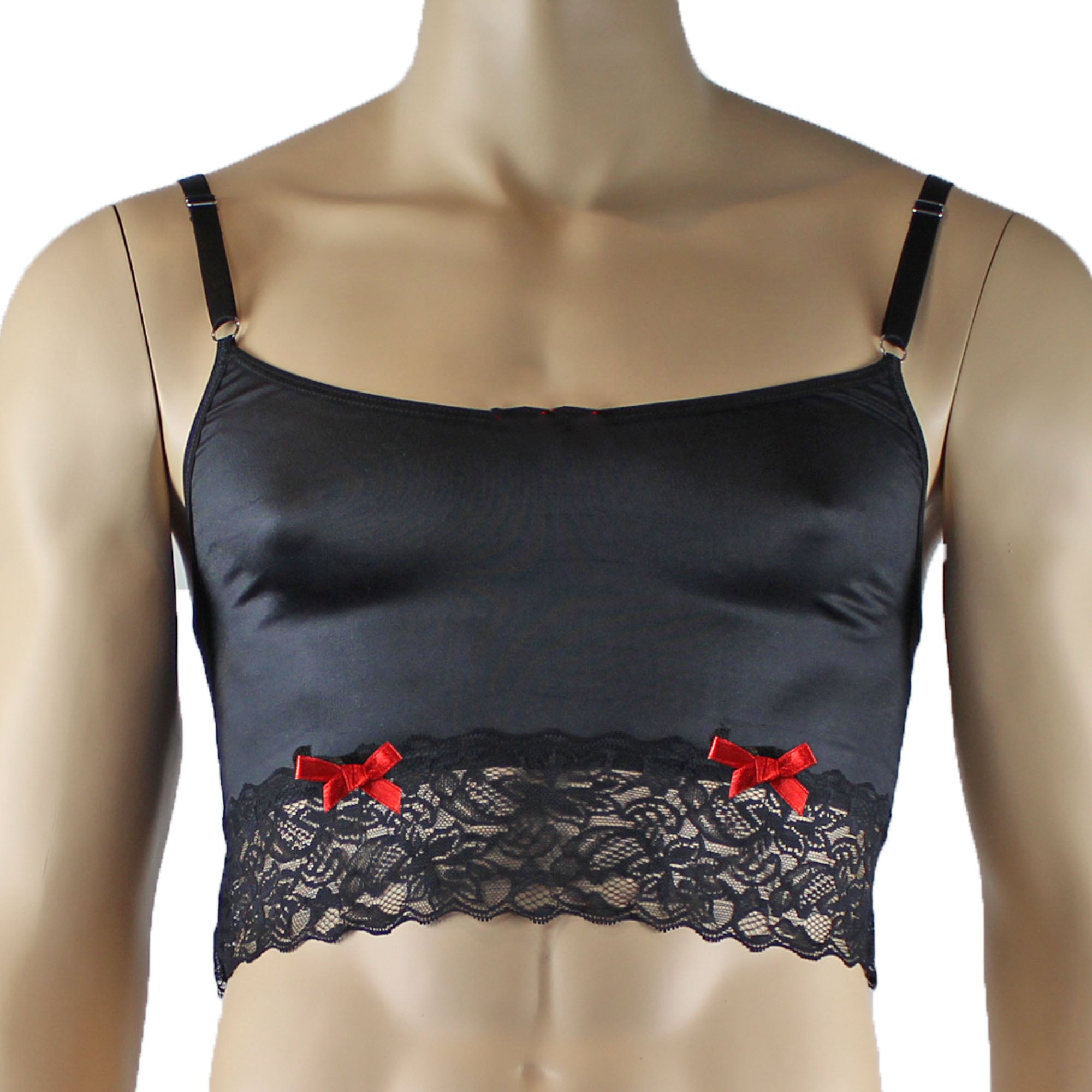 Mens Joanne Satin & Lace Crop Cami Top - Sizes up to 3XL Black and Black Lace