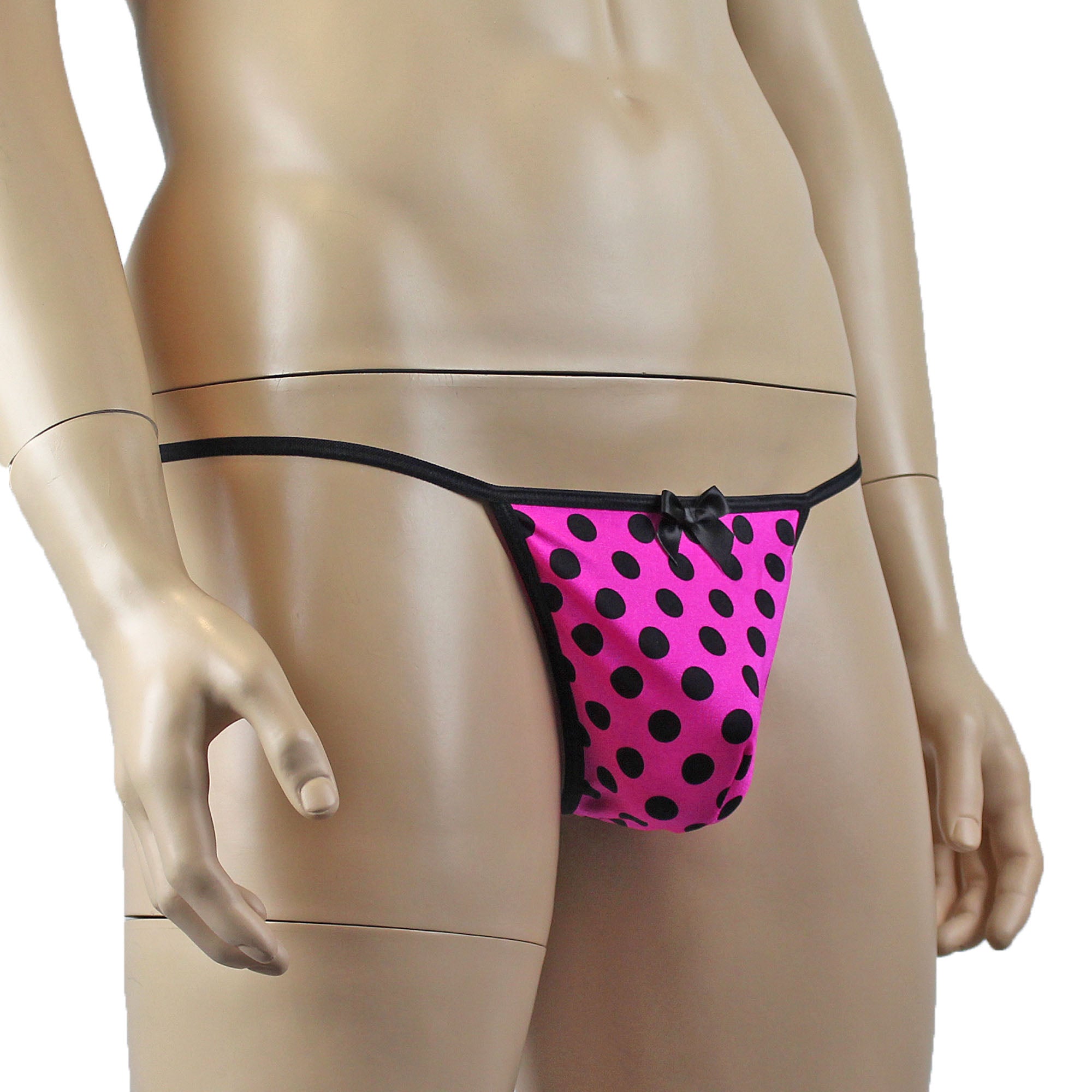 Mens Pink Polka Dot Hot Pink Lace Bra Top with Matching Polka G string