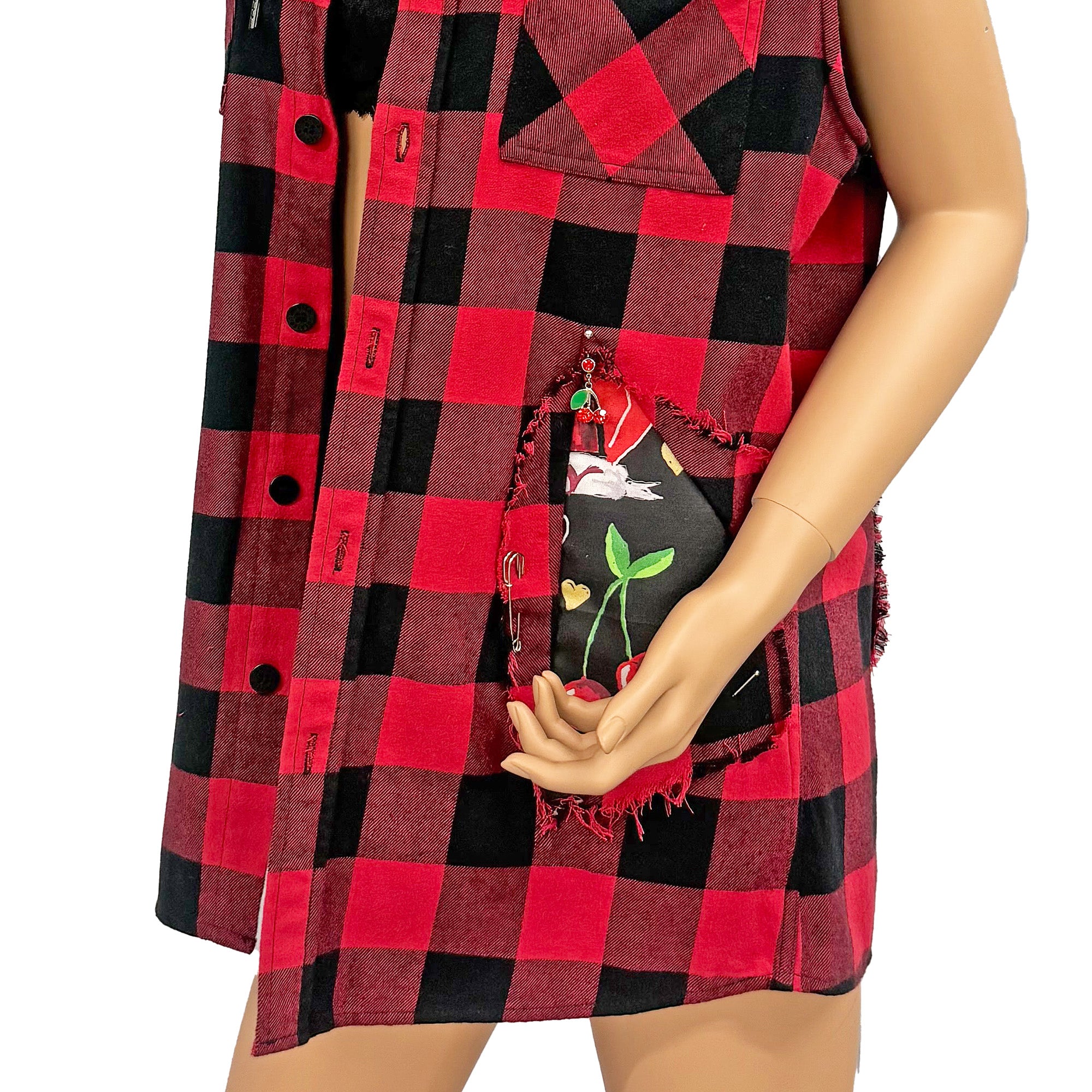 Rocky Re-Designed Plaid Unisex Top Vest Jacket with Inserts and Distressed Look