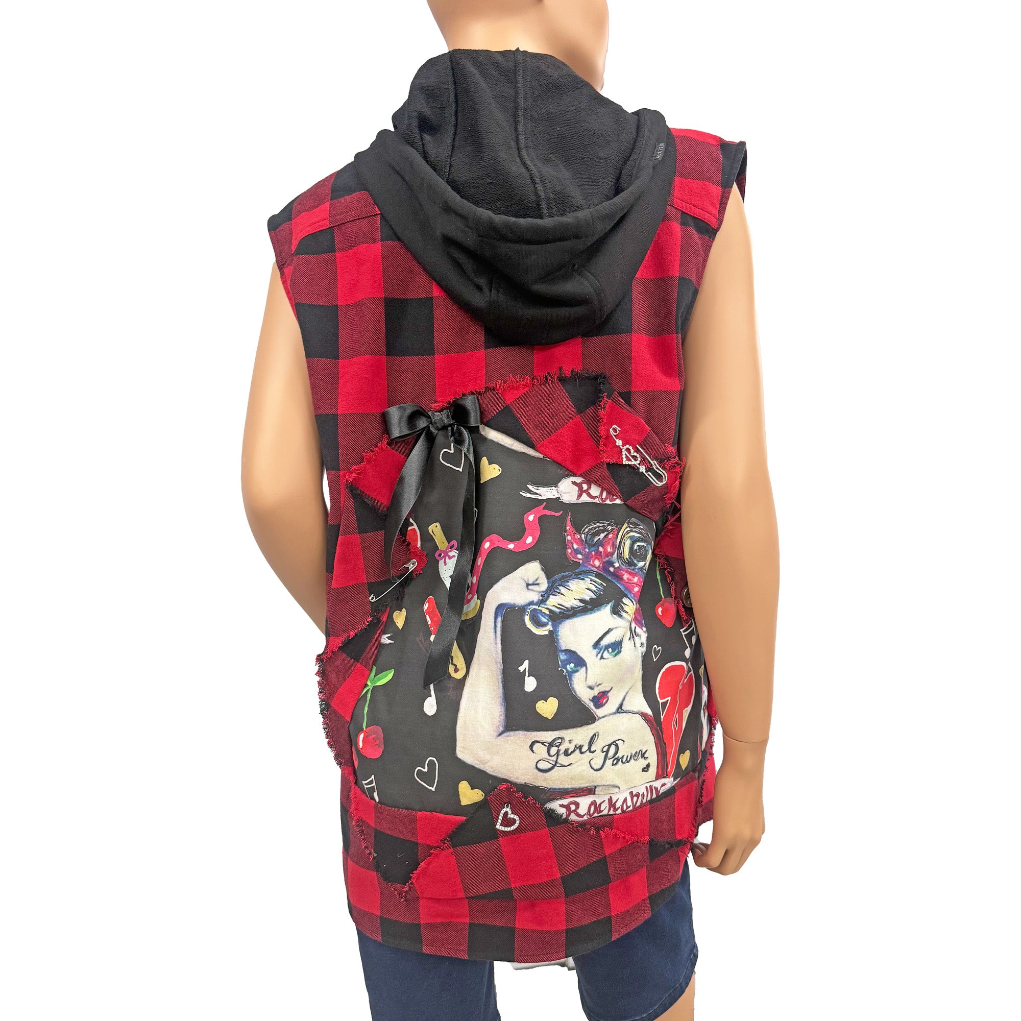 Rocky Re-Designed Plaid Unisex Top Vest Jacket with Inserts and Distressed Look