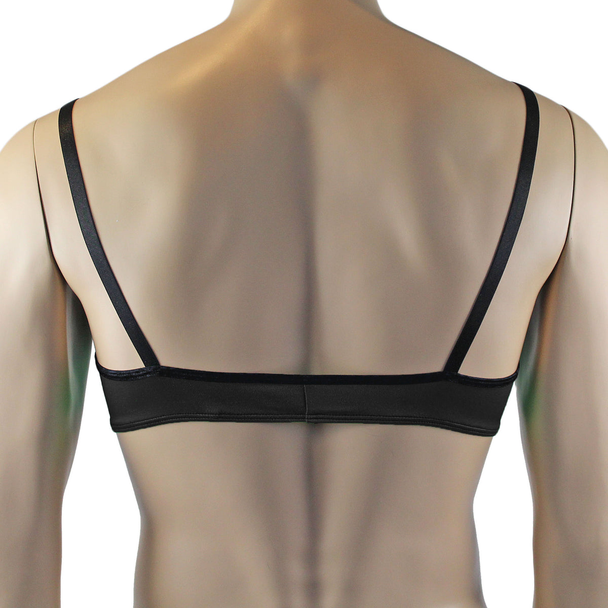 Mens Risque Bra Top, Boxer Briefs with Detachable Garters & Stockings Black & Black Lace