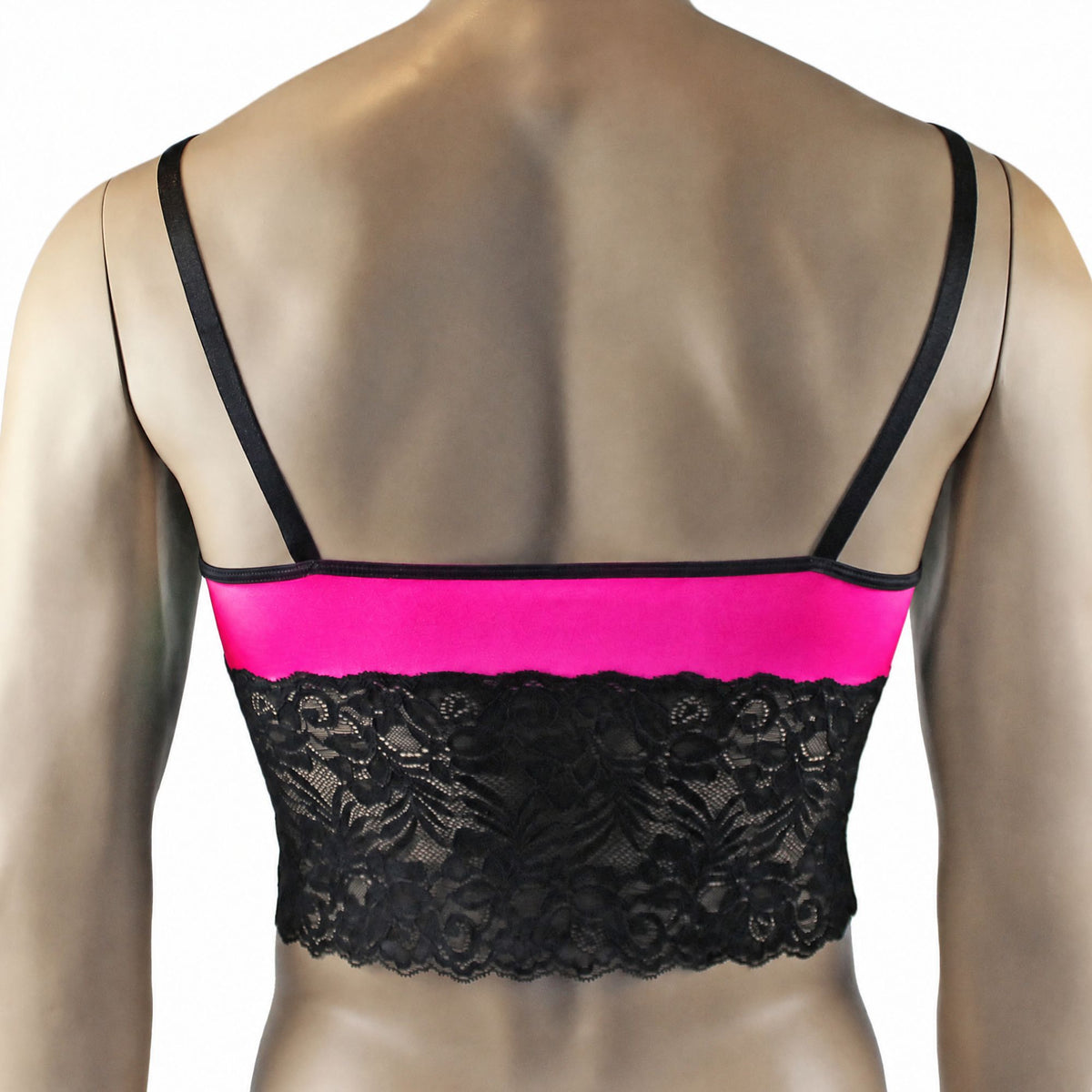 Mens Risque Camisole Bra Top with Wide Lace Trim Neon Pink & Black