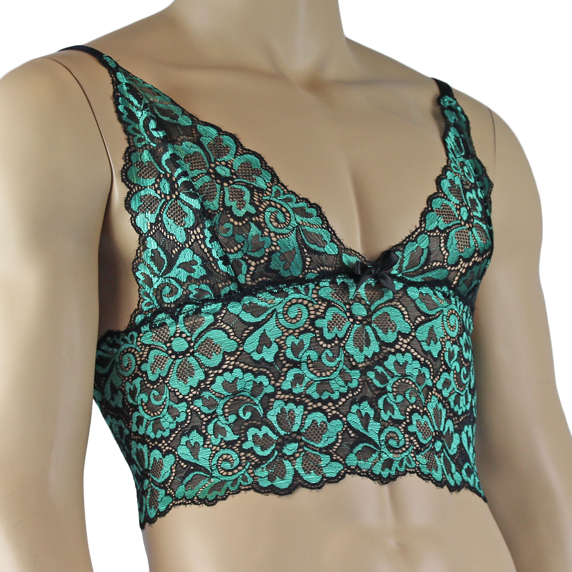 Mens Sweetheart Scalloped Shiny Lace Cami Bra Top for Males (green plus other colours)