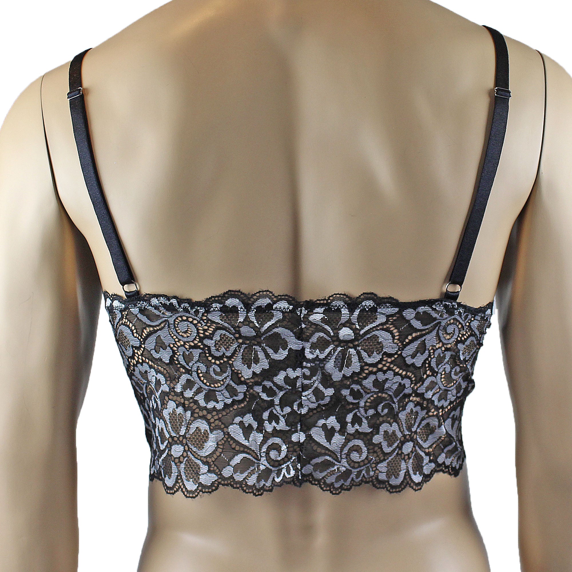 Mens Sweetheart Scalloped Shiny Lace Cami Bra Top for Males (silver plus other colours)