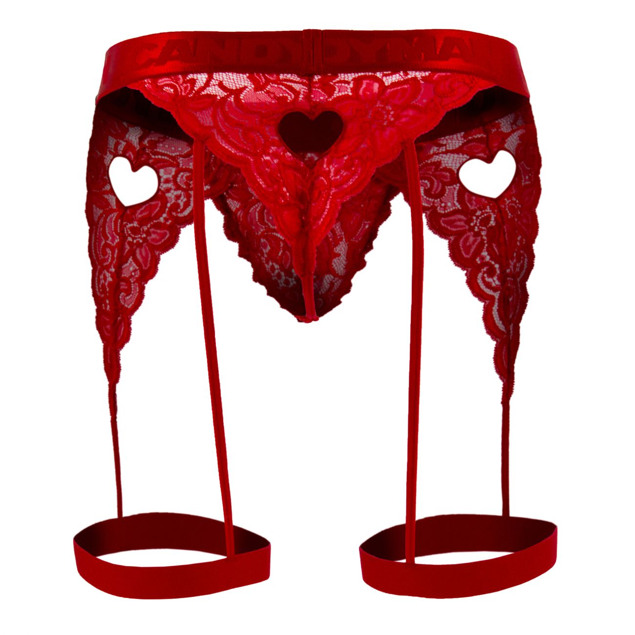 CandyMan 99310 Thong with Attached Garters Red