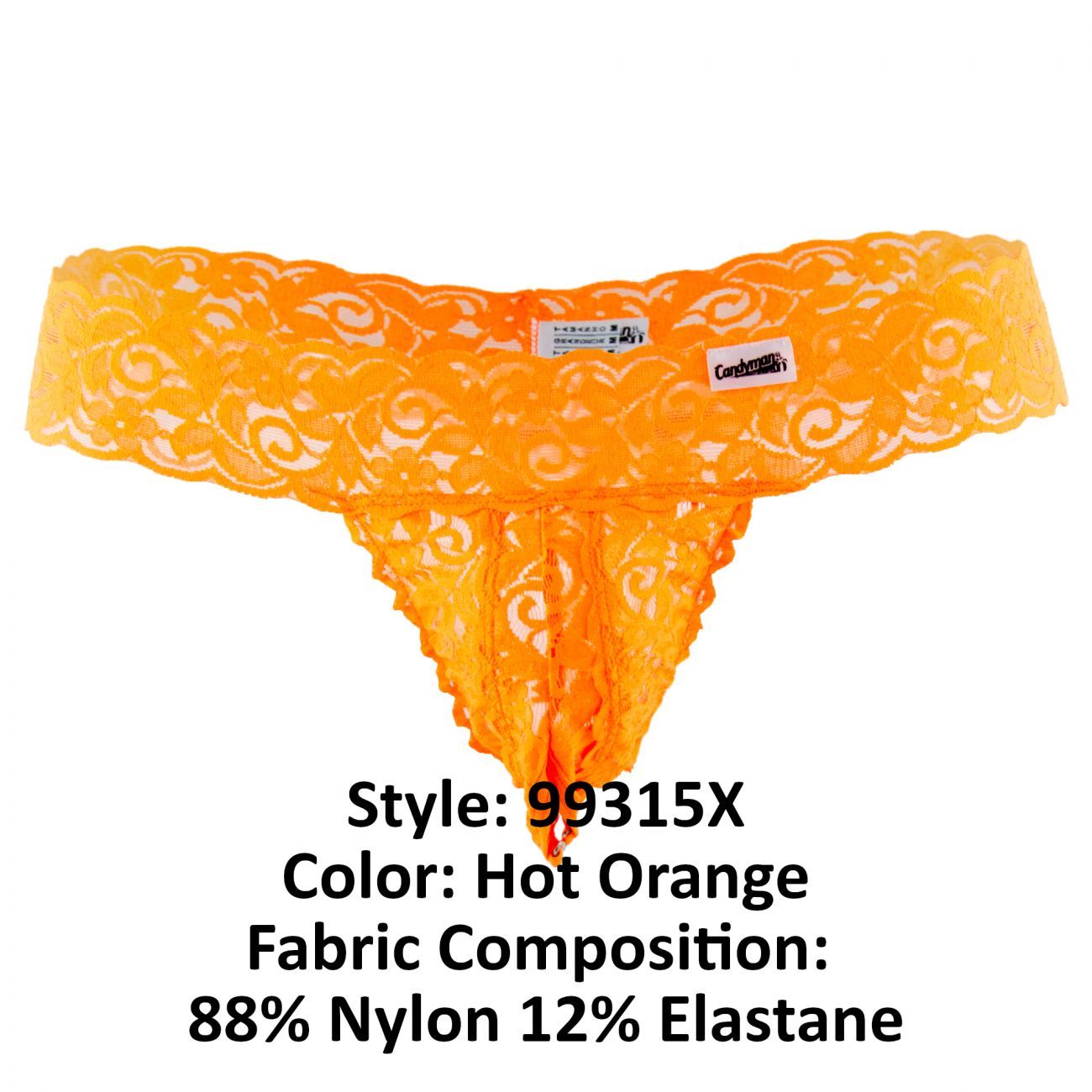 CandyMan 99315X  Peek a Boo Lace Thongs Hot Orange Plus Sizes