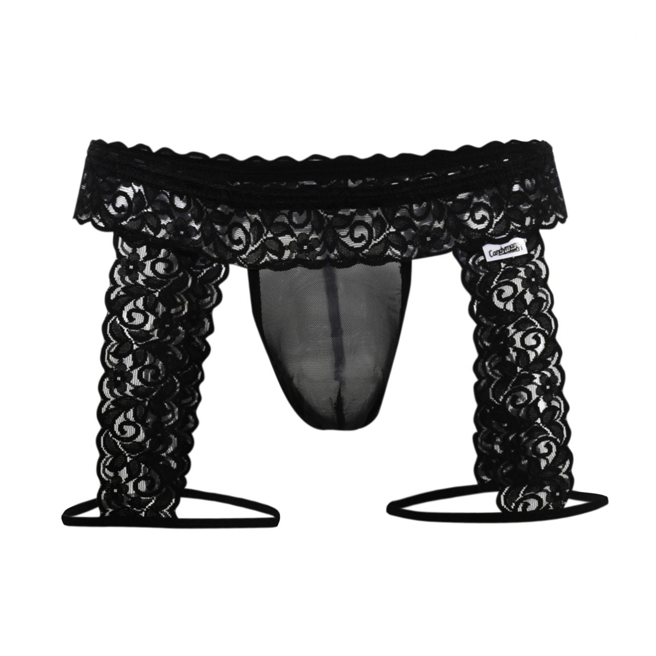 CandyMan 99369X Lace Thongs Black Plus Sizes