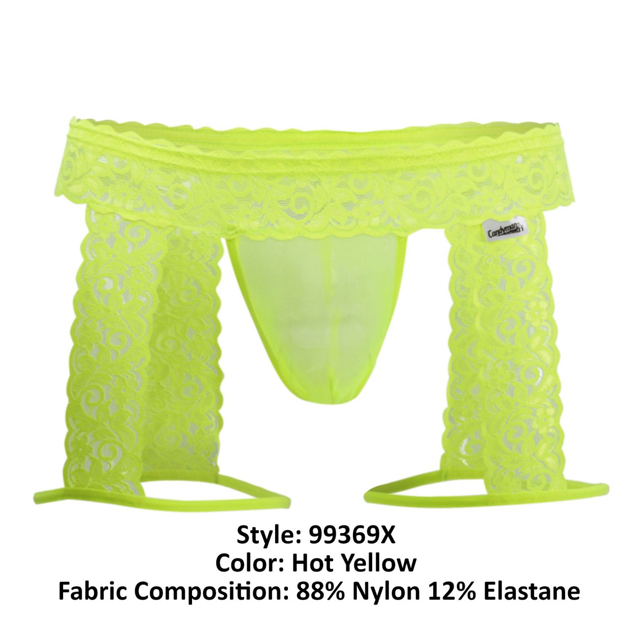 CandyMan 99369X Lace Thongs Hot Yellow Plus Sizes