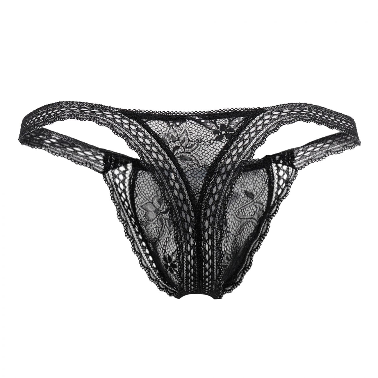 CandyMan 99420X Double Lace Thongs Black Plus Sizes