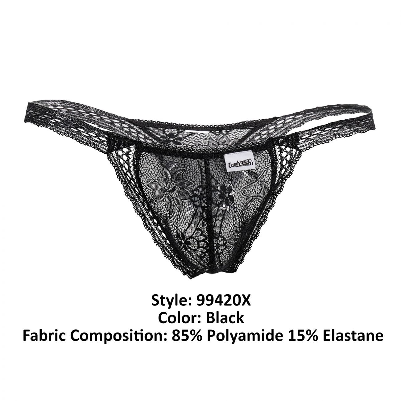 CandyMan 99420X Double Lace Thongs Black Plus Sizes