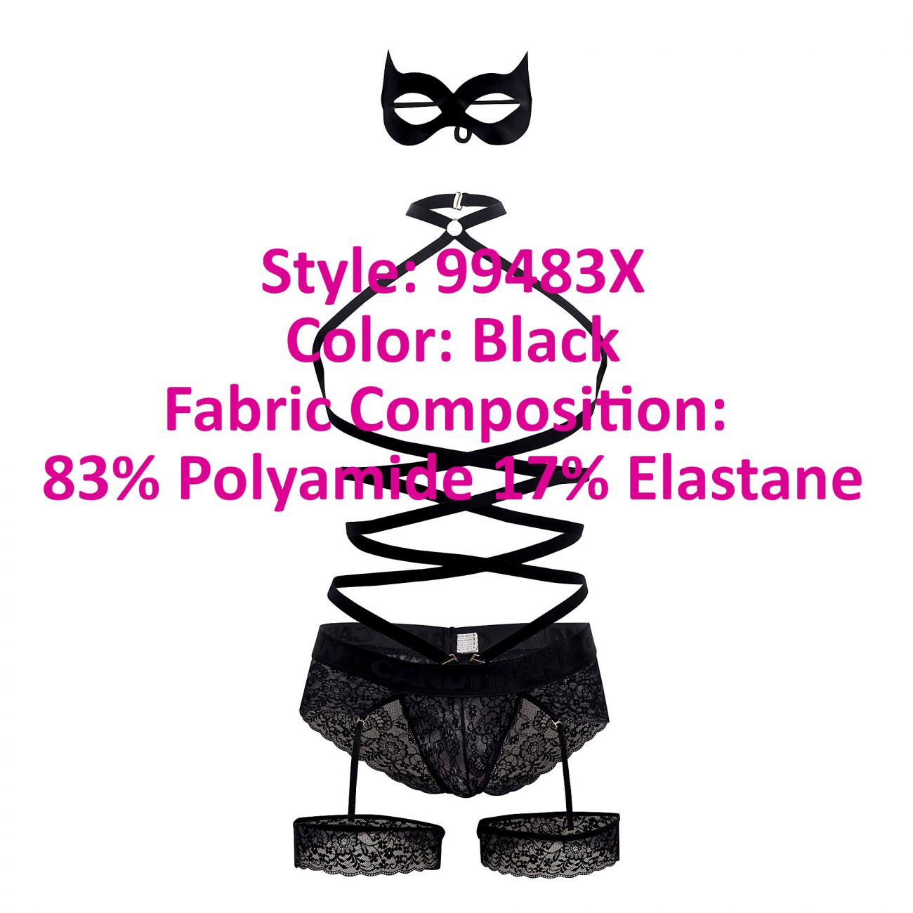 CandyMan 99483X Lace Garter Bodysuit Black Plus Sizes