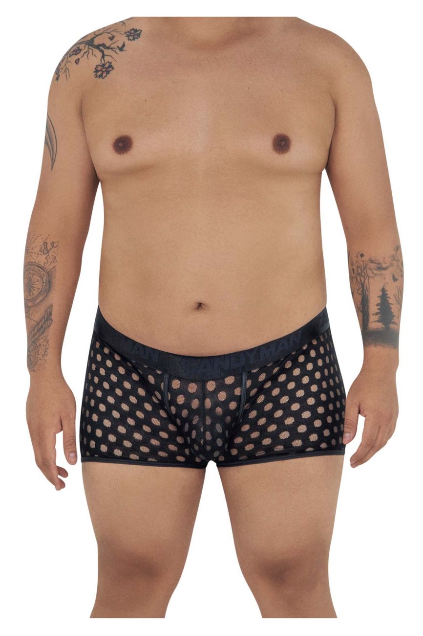 CandyMan 99511X Polka Mesh Trunks Black Plus Sizes