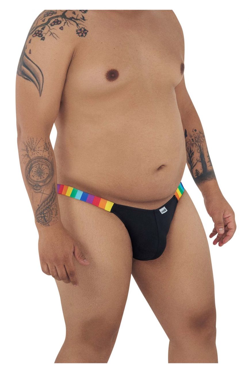 CandyMan 99536X Bikini Jockstrap Black Rainbow Stripes Plus Sizes