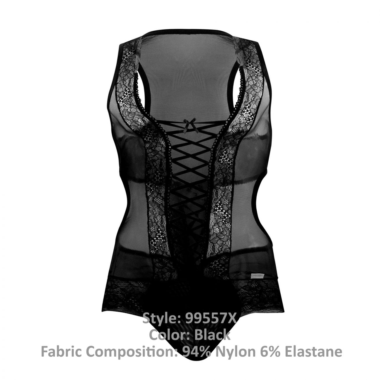 CandyMan 99557X Mesh-Lace Bodysuit Black Plus Sizes