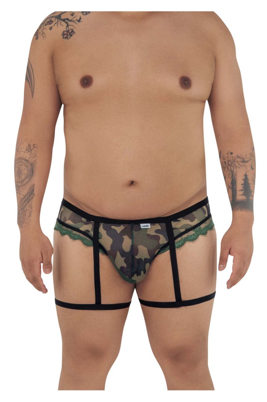 CandyMan 99580X Garter Camo Thongs Green Plus Sizes