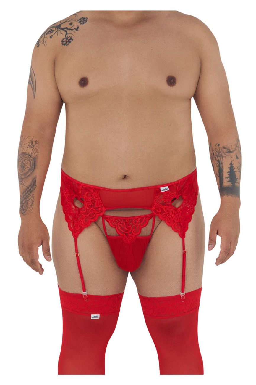 CandyMan 99589X Lace Garter G-String Red Plus Sizes