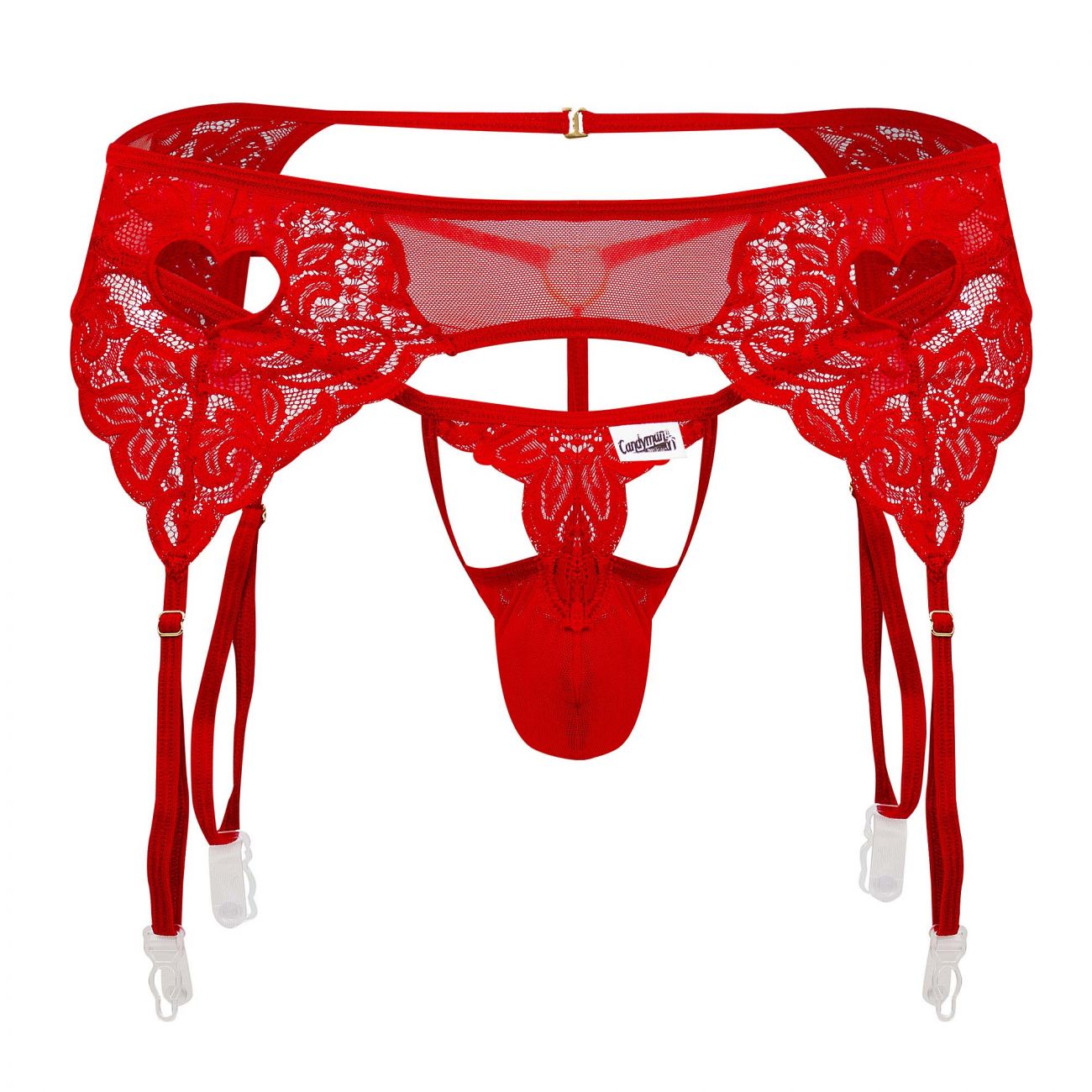 CandyMan 99589X Lace Garter G-String Red Plus Sizes