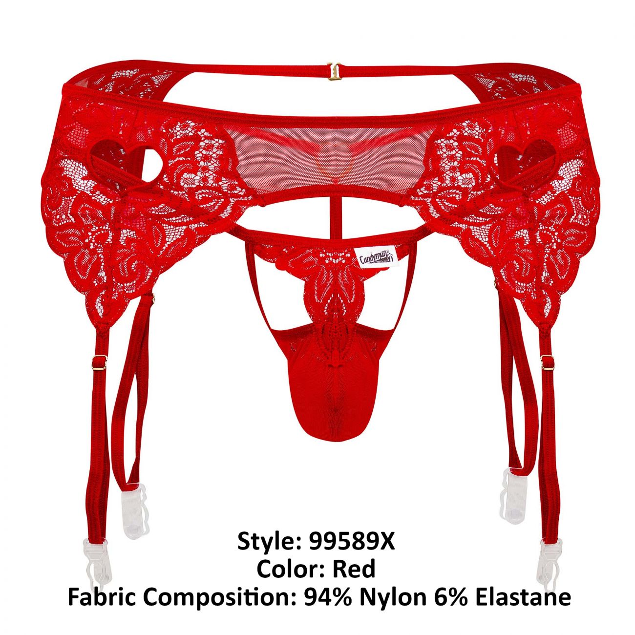 CandyMan 99589X Lace Garter G-String Red Plus Sizes