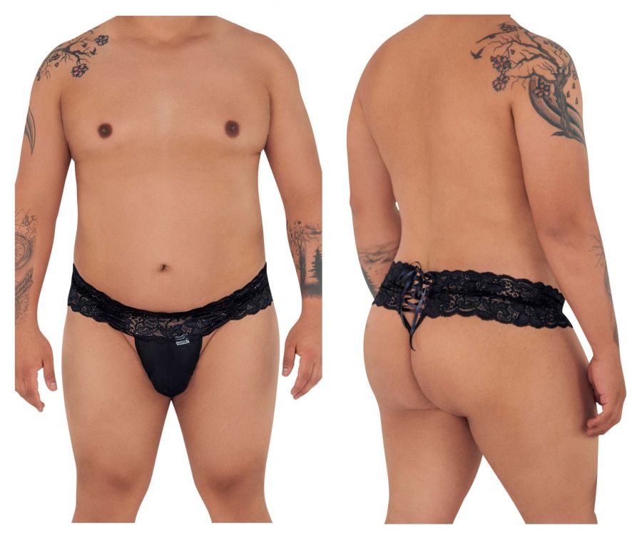 CandyMan 99595X Lace Thongs Black Plus Sizes