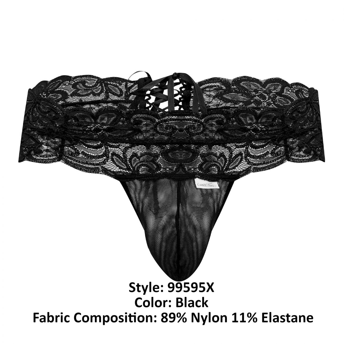 CandyMan 99595X Lace Thongs Black Plus Sizes