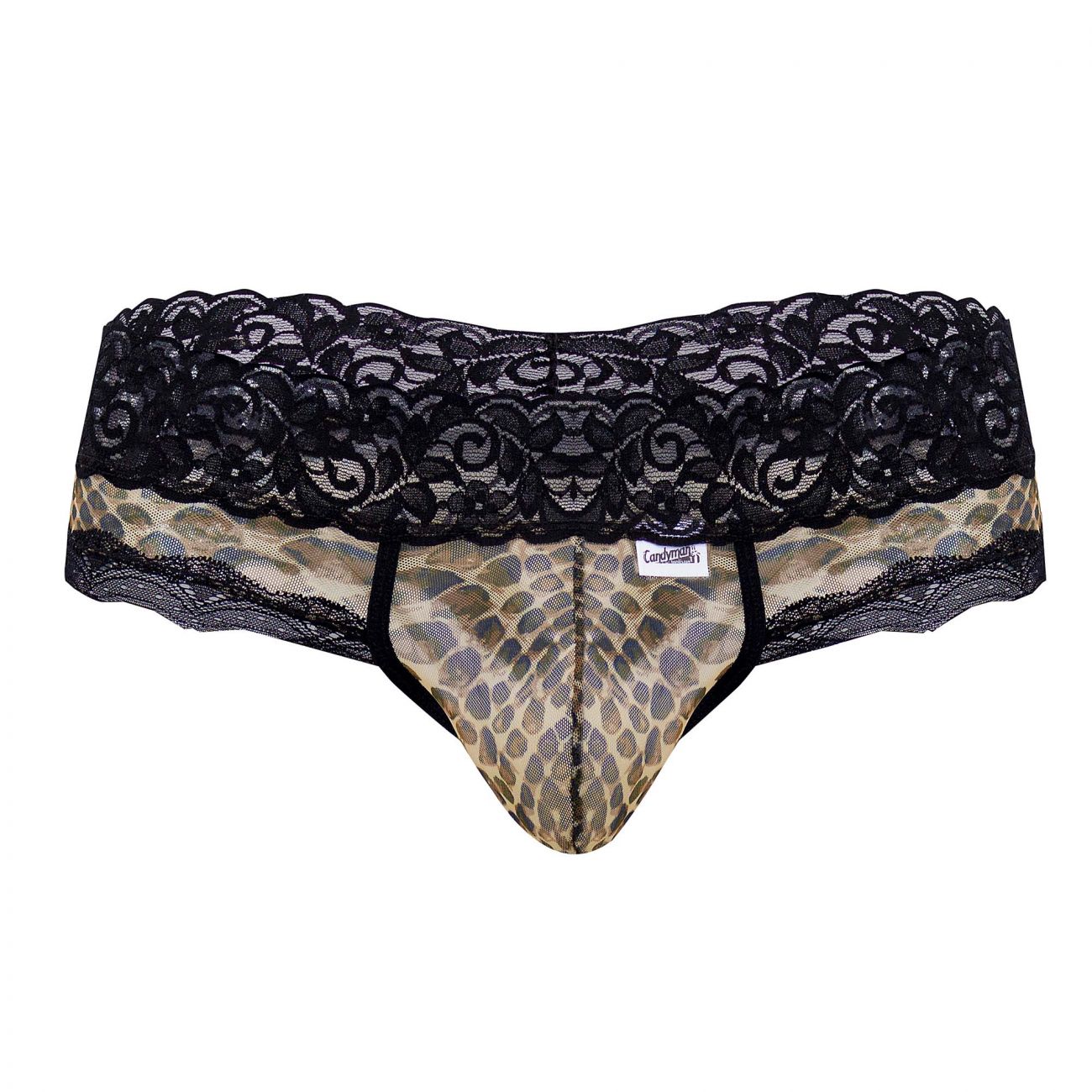 CandyMan 99596X Mesh-Lace Thongs Leopard Print Plus Sizes