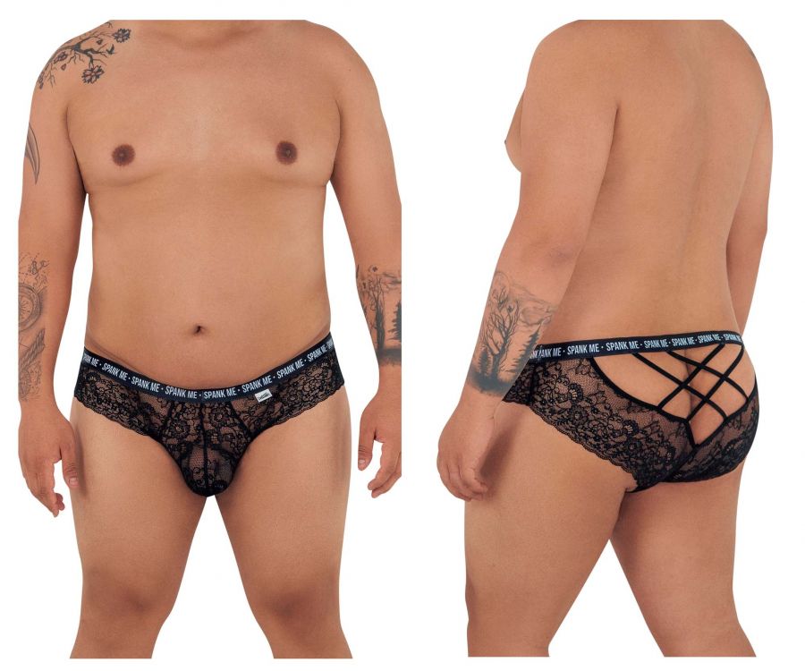 CandyMan 99615X Spank Me Lace Briefs Black Plus Sizes