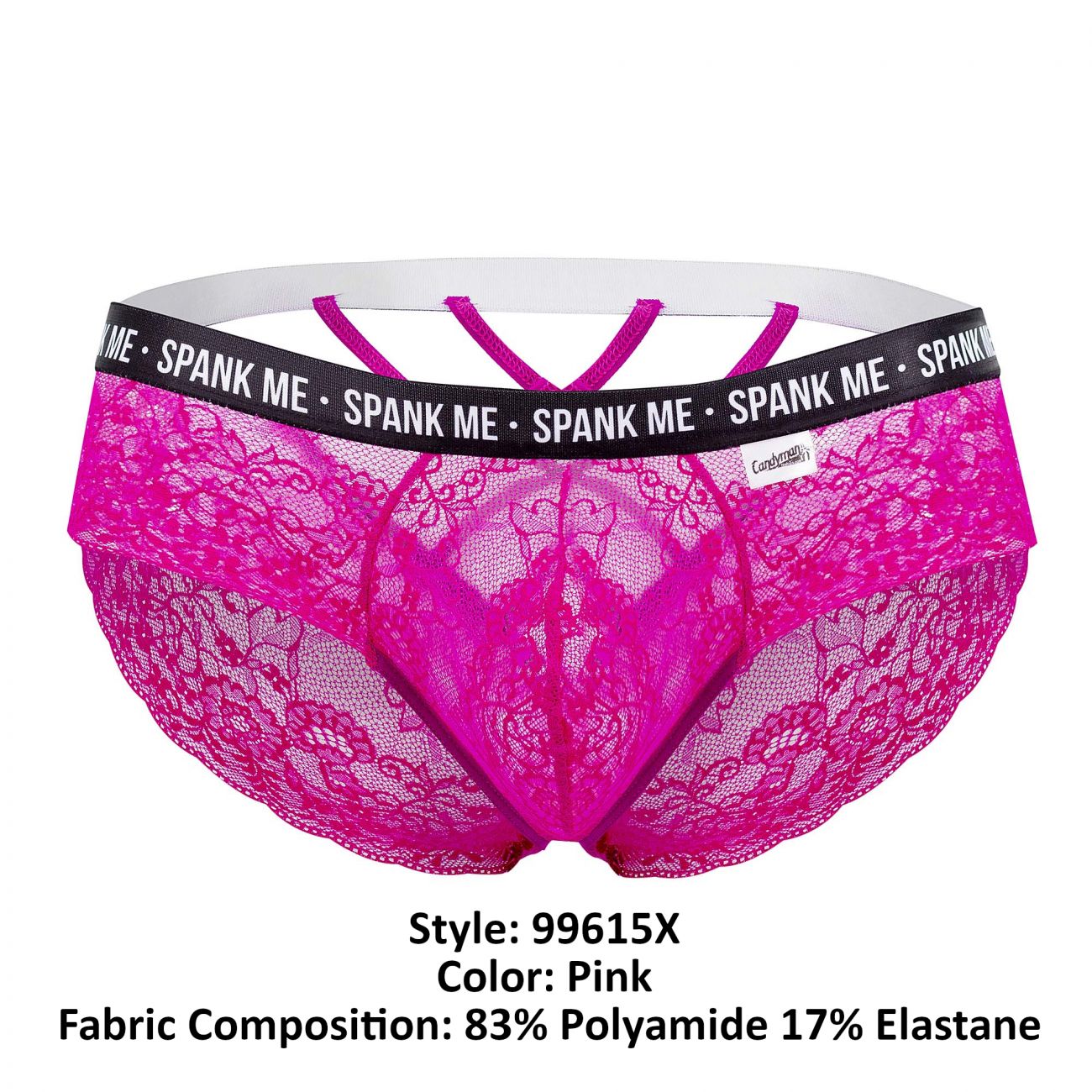 CandyMan 99615X Spank Me Lace Briefs Pink Plus Sizes